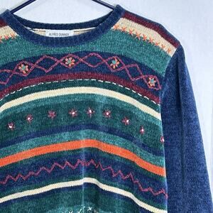 Alfred Dunner Woman 1X Sweater Knit Striped Floral Embroidered Pullover